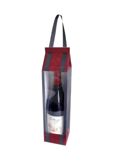 Papírová taška na 1 lahev vína s okénkem - červená
