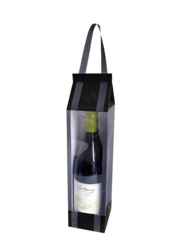 Papírová taška na 1 lahev vína s okénkem - černá